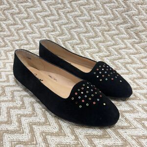 Vintage Joyce Black Velvet Rainbow Studded Comfort Loafers